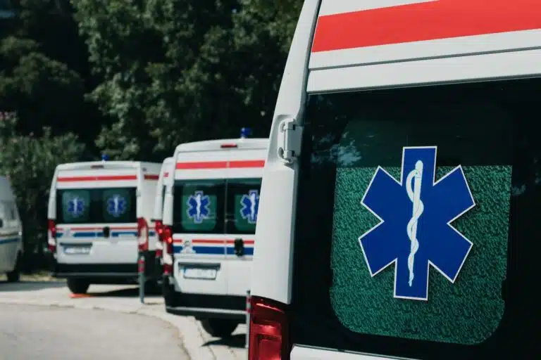 Ralmed ambulances stationed and ready for an on-site deployment at a mine or plant