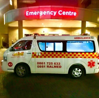 Ambulance ready outside A&E hospital for emergency response